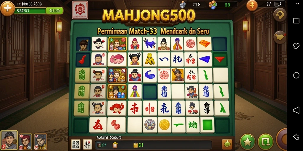 Gameplay seru MAHJONG500 dengan tantangan Match-3.